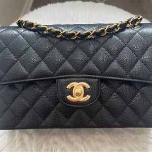 CHANEL Quilted Black Caviar Leather Shoulder Bag with Gold Hardware